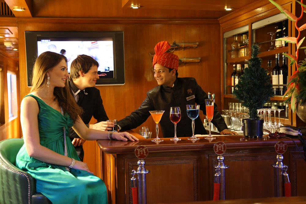 Guests enjoying drinks at Safari Bar, Maharajas' Express Safari Bar, Maharajas' Express