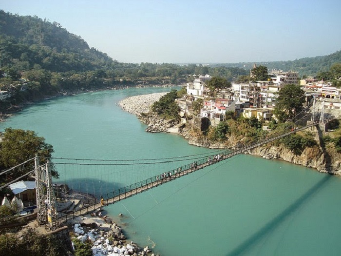 View of Lakshman Jhula in Rishikesh,Uttarakhand