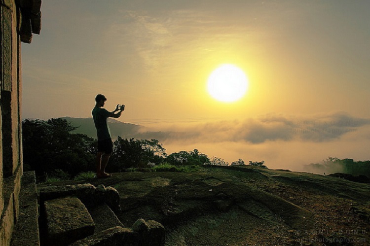 Beautiful misty sunrise view from Kavaledurga fort